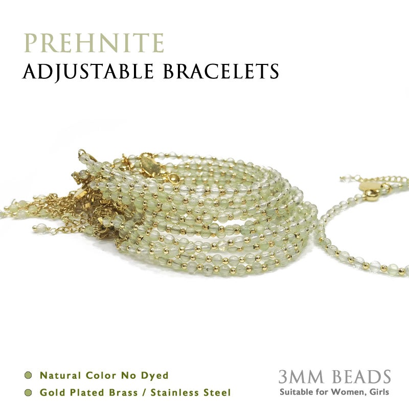 Morchic 3mm Green Prehnite Tiny Beads Bracelet for Women, Adjustable 7.1" Dainty Handmade Energy Gem Jewelry, Birthday Gift - Image 3